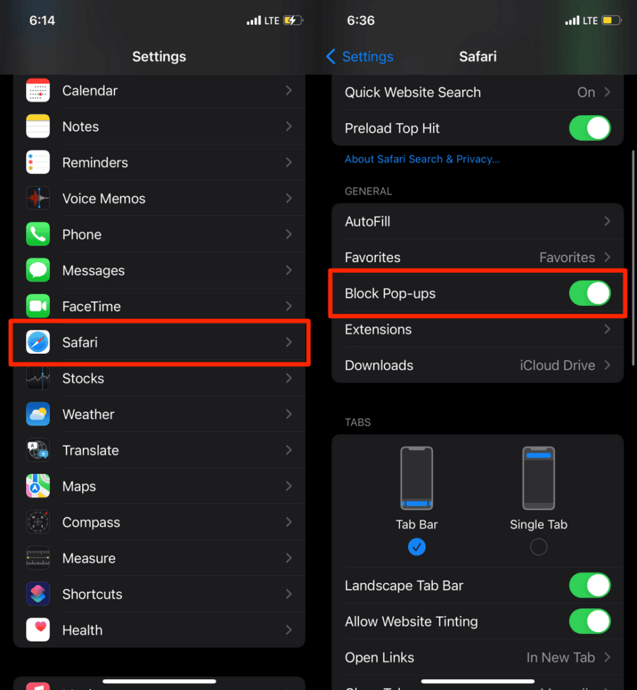 08 block pop up safari iphone 946x1024 1 طريقة إيقاف النوافذ المنبثقة على الجوال (أندرويد وآيفون)