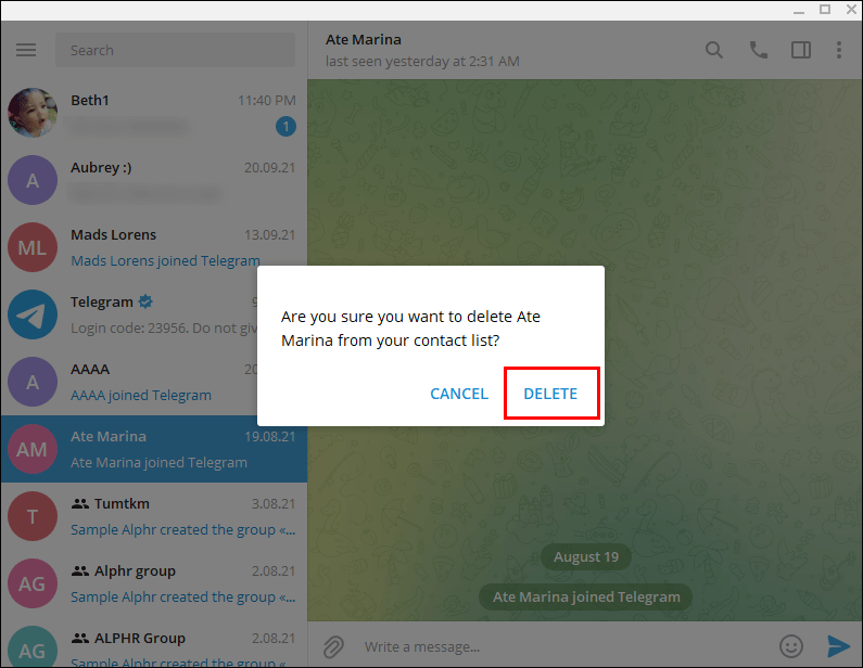 10 5 1 Telegram'da Bir Kişi Nasıl Silinir