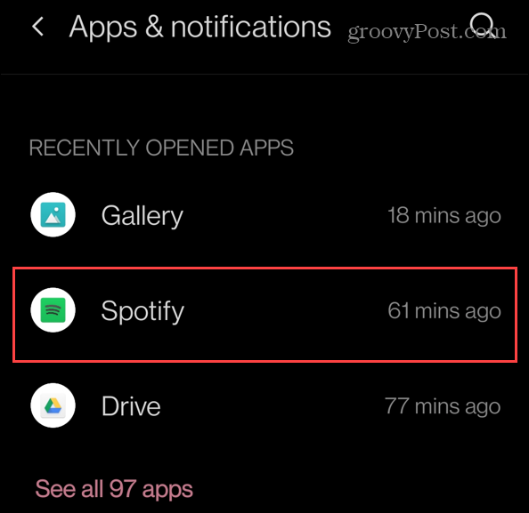 Afficher Spotify sur l'écran de verrouillage d'Android 14 recently installed apps Spotify