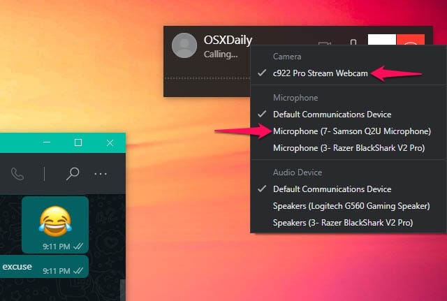 Cómo cambiar el micrófono y la cámara de WhatsApp