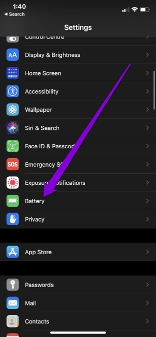 إعدادات البطارية في i Phone