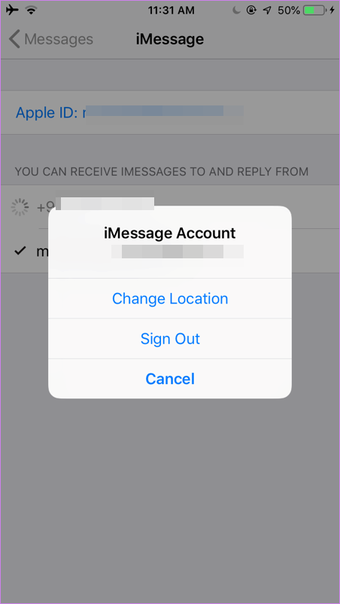 تم تسجيل خروج Imessage خطأ 5