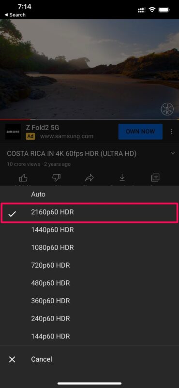 طريقة مشاهدة مقاطع فيديو يوتيوب بدقة 4K على آيفون و ايباد