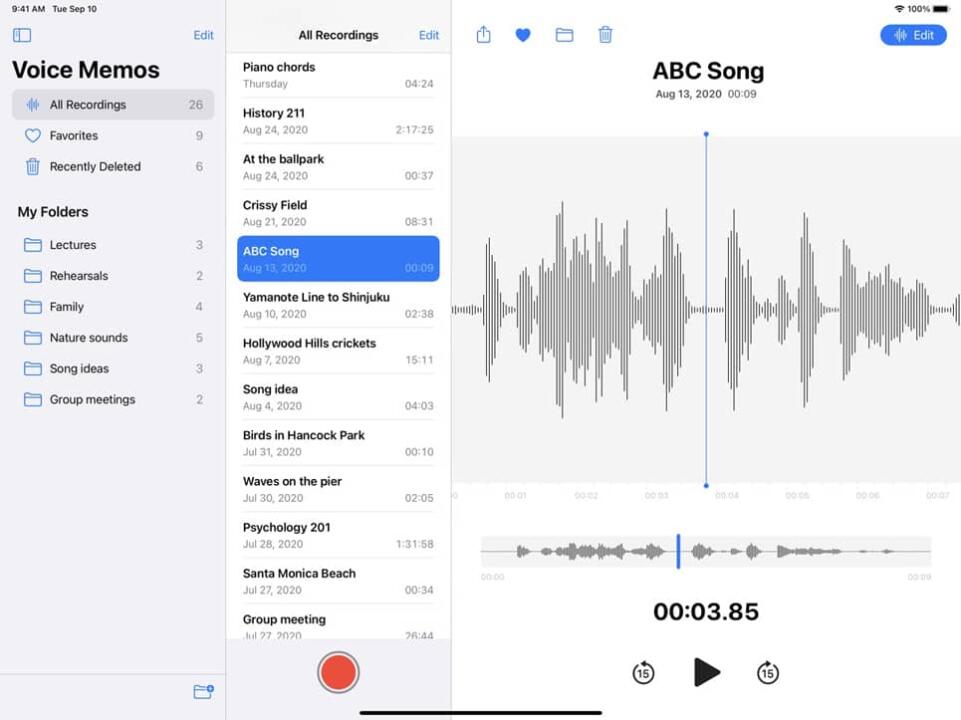 خصائص برنامج Voice Memos