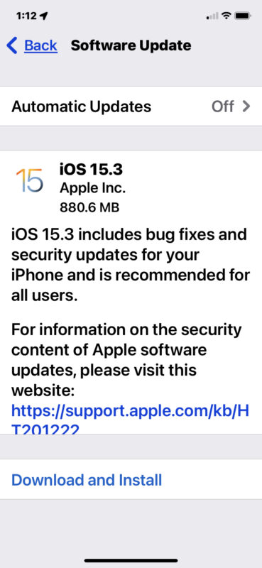 تحديث iOS 15.3