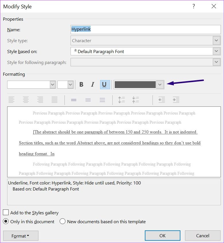 طريقة تنسيق الارتباطات التشعبية في مايكروسوفت وورد