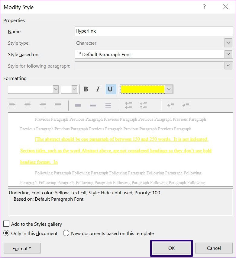 طريقة تنسيق الارتباطات التشعبية في مايكروسوفت وورد