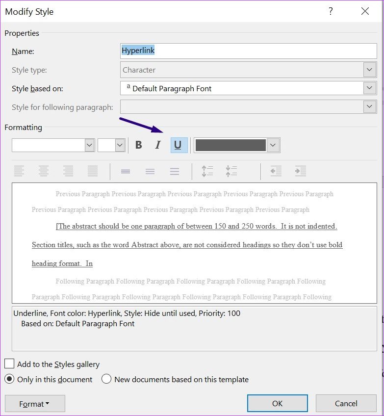 طريقة تنسيق الارتباطات التشعبية في مايكروسوفت وورد