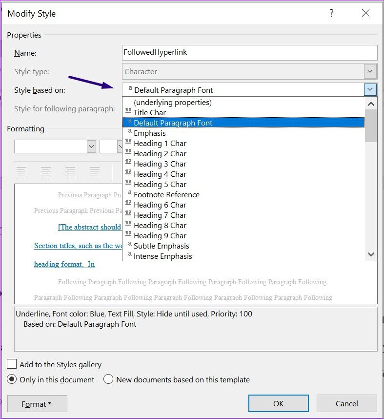 طريقة تنسيق الارتباطات التشعبية في مايكروسوفت وورد