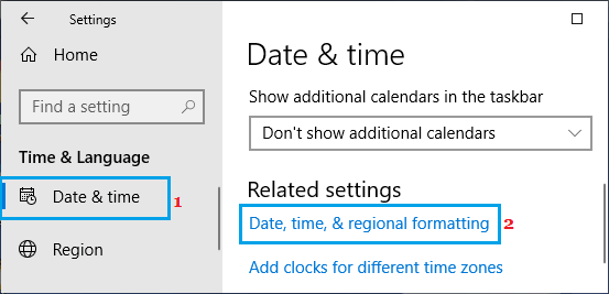 Date, time and regional formatting option on ويندوز PC
