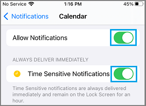 Enable Notificatons from Calendar App on آيفون