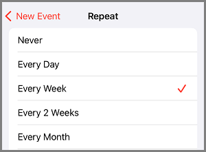 Select Frequency of Repeat Calendar Event on آيفون