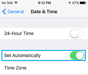 Set Date and Time Automatically Option on آيفون