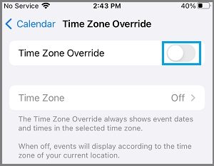 Disable Time Zone Override For Calendar Event on آيفون