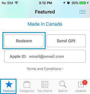 طريقة استرداد قيمة بطاقة هدايا iTunes على آيفون 19 Redeem Button in App Store on آيفون
