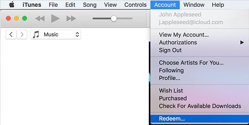 طريقة استرداد قيمة بطاقة هدايا iTunes على آيفون 26 Account Tab in iTunes for ماك