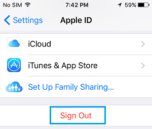 Sign Out of Apple ID on آيفون