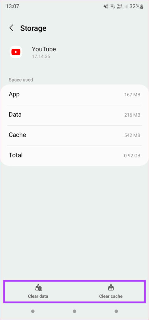 clear cache and data