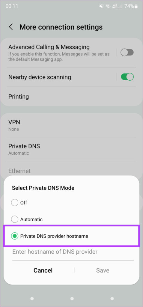 Private DNS toggle