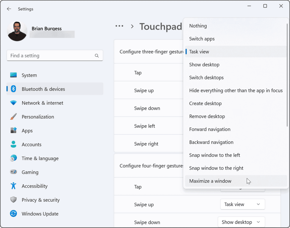 إيماءات لوحة اللمس المتقدمة