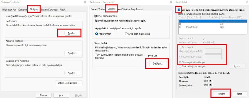 إعدادات الذاكرة الظاهرية