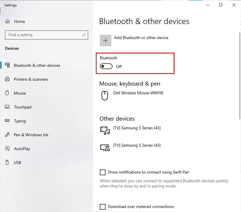 قم بإيقاف تشغيل رمز بلوتوث