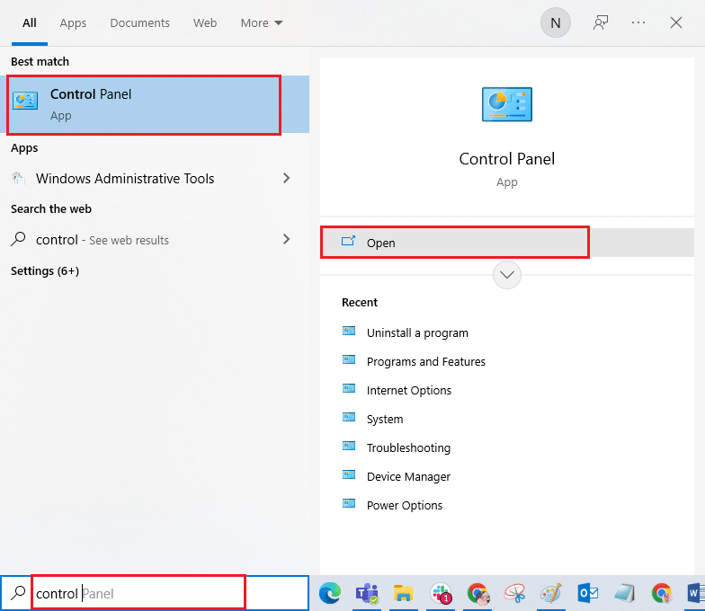 افتح لوحة التحكم