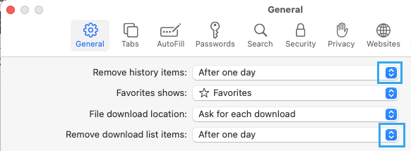 Remove History Preferences in سفاري Browser on ماك