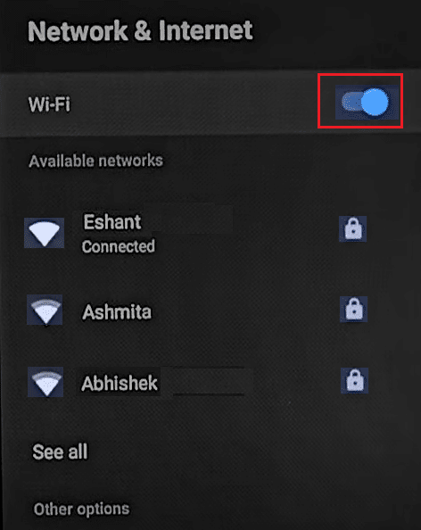 قم بتشغيل وإيقاف تشغيل واي فاي في تلفزيون mi