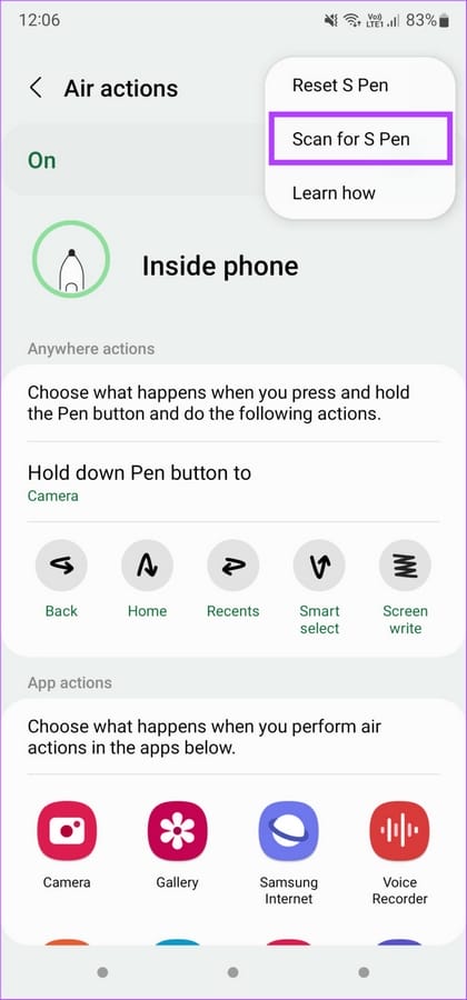 البحث عن قلم S Pen