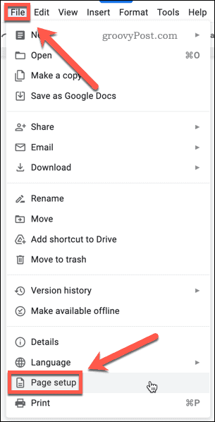 إعداد الصفحة في مستندات جوجل