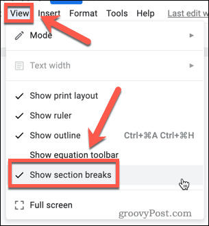 إظهار فواصل المقاطع في مستندات جوجل
