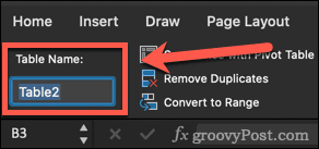 اسم الجدول إكسل لنظام التشغيل mac