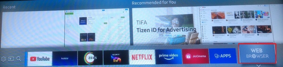 خيار متصفح الويب سامسونج Smart TV