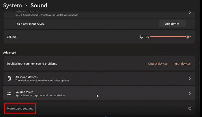 إعدادات الصوت في ويندوز 11
