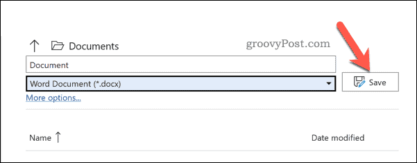 احفظ الملف في Word