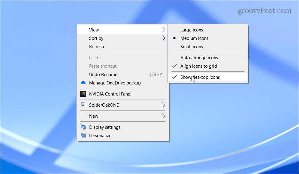 إظهار كافة ايقونات سطح المكتب