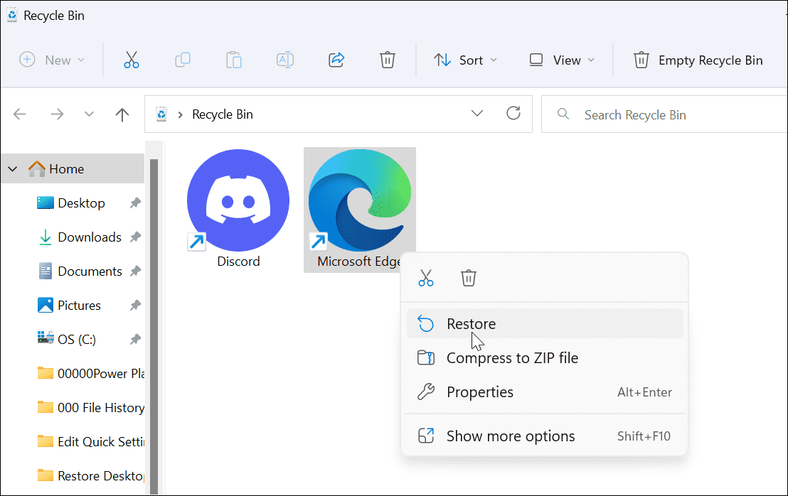 استعادة سلة المحذوفات