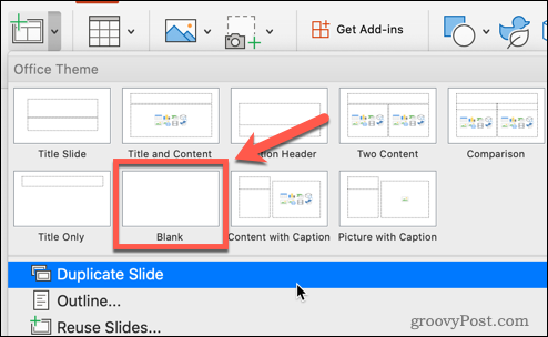 إدراج باوربوينت فارغة