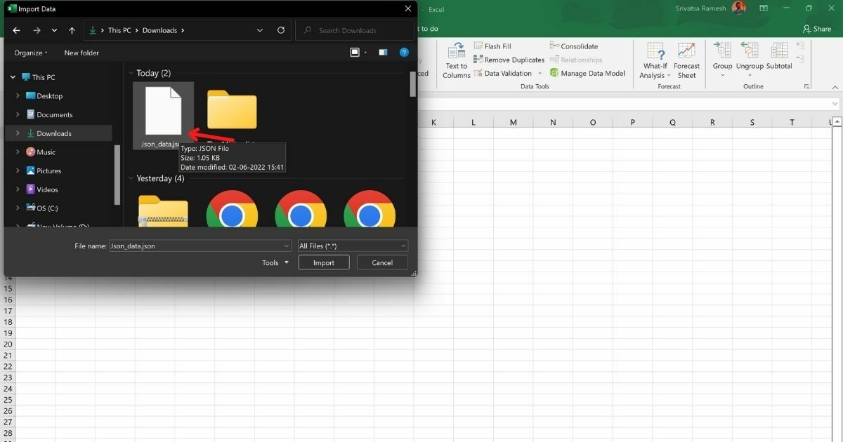 629c2d8494447 تحويل ملف JSON إلى XLSX باستخدام مايكروسوفت اكسل