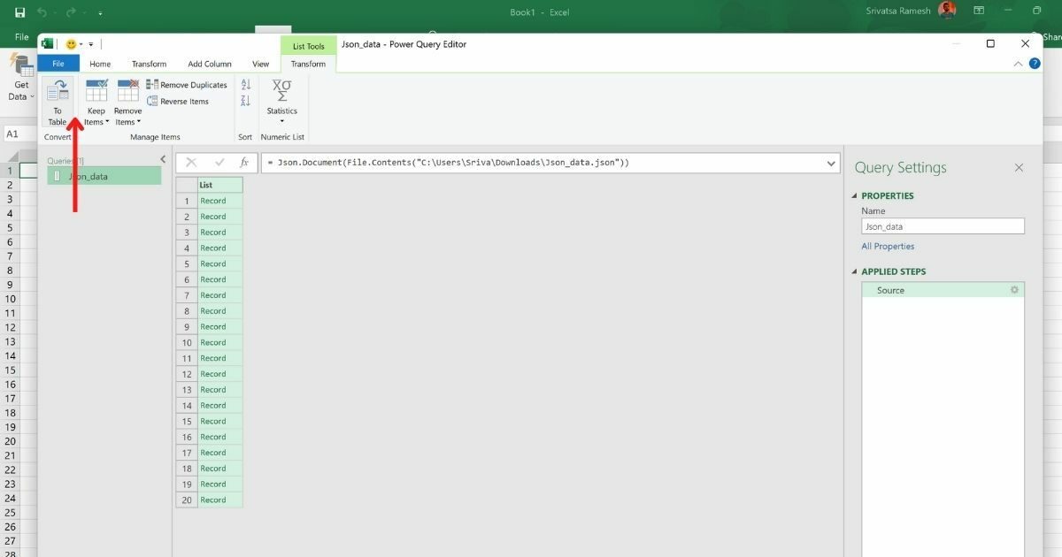 629c2d86ebaac تحويل ملف JSON إلى XLSX باستخدام مايكروسوفت اكسل