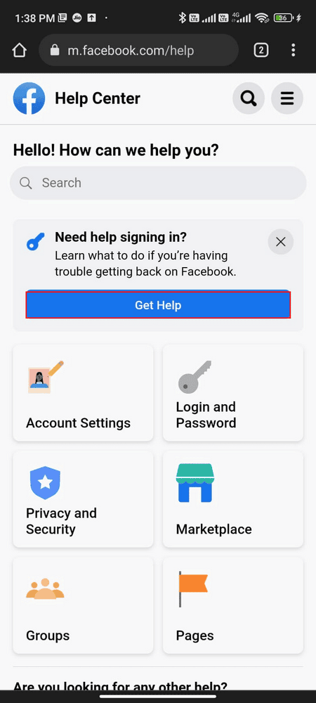 اتصل بدعم فيسبوك