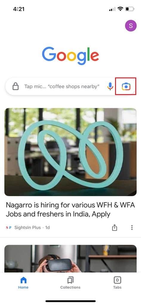 اضغط على أيقونة عدسة جوجل