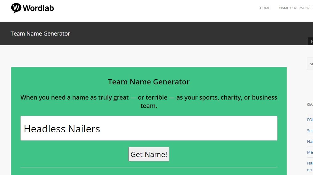 لقطة شاشة منشئ اسم فريق wordlab