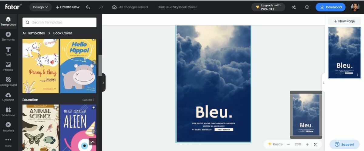 صفحة إنشاء موقع Fotor