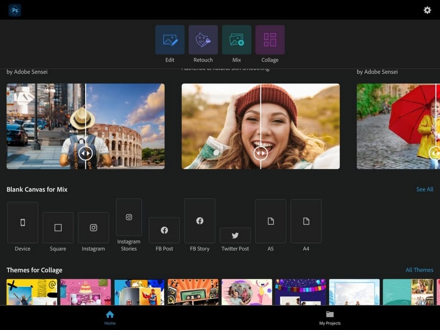 صفحة Adobe Photoshop Express الرئيسية