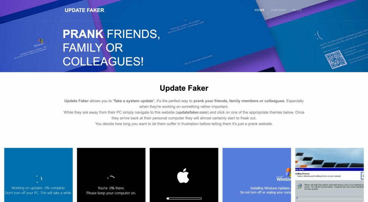 لقطة شاشة لموقع Update Faker