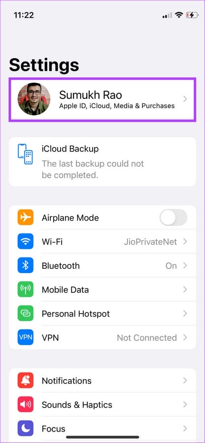 iCloud settings