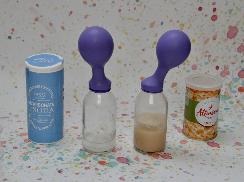 Baking soda and yeast balloon burp experiment 1024x764 1 تجربة نفخ البالونات كيميائيا في المنزل