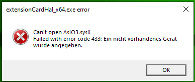 can't open asio3.sys error code 433